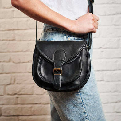 Black Vintage Leather Saddle Bag - Small