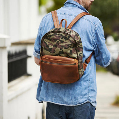 Personalised Camo and Leather Backpack