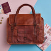 Styled vintage tan leather large weekend bag