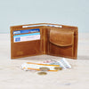 Leather Wallet with Coin Section Tan with coins