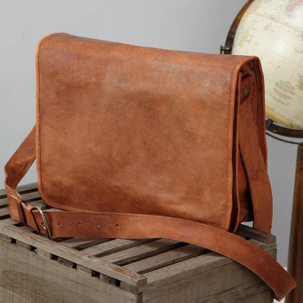 Leather Messenger Bag medium 14" size