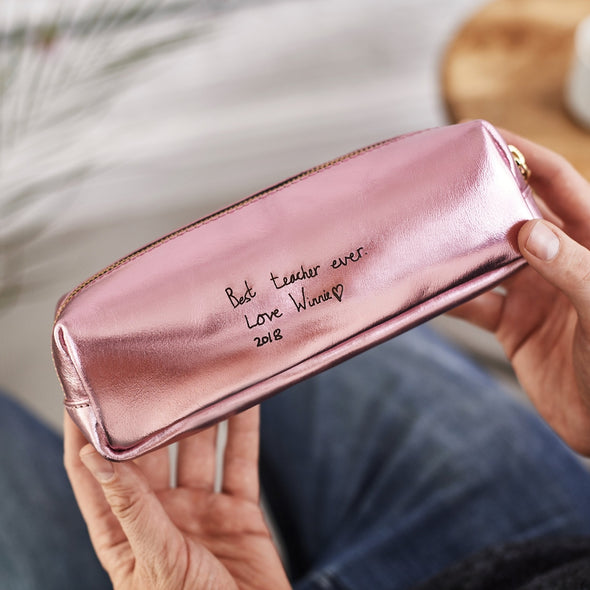Teachers pencil case in pink leather