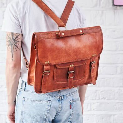 Convertible tan leather backpack and satchel