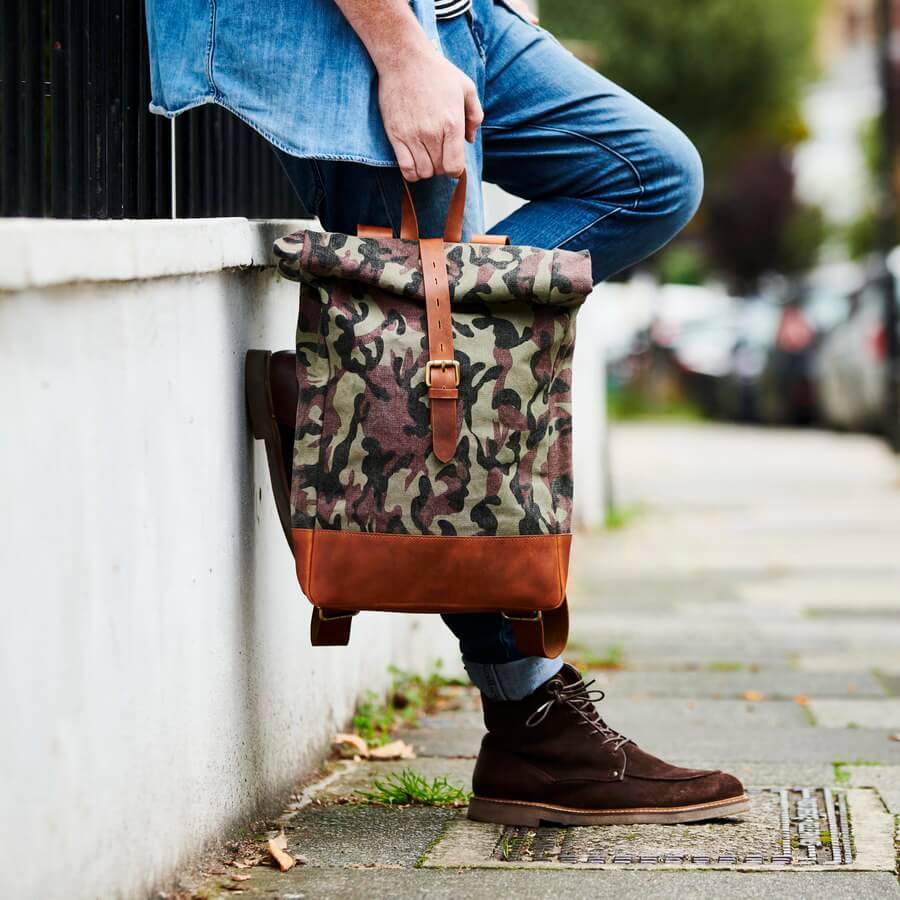 canvas leather backpack uk Handmade Leather And Canvas Roll-top Backpack