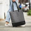 Black and grey canvas and leather tote bag