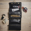 Black Leather Hanging Wash Bag for Men Contents