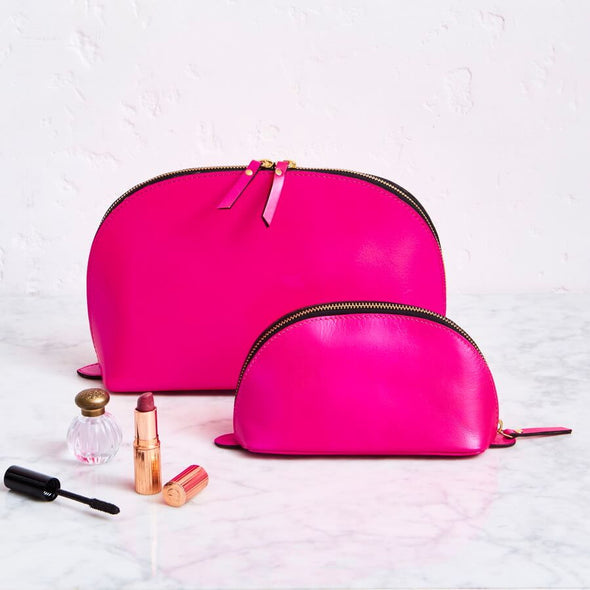 Bright pink make up bag set