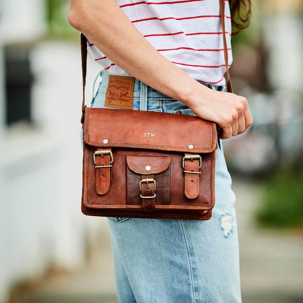 embossed with initials mini leather satchel 