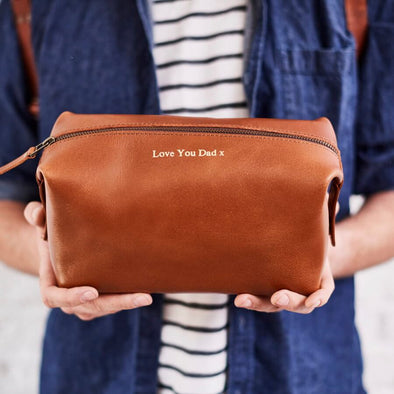 Personalised Leather Wash Bag