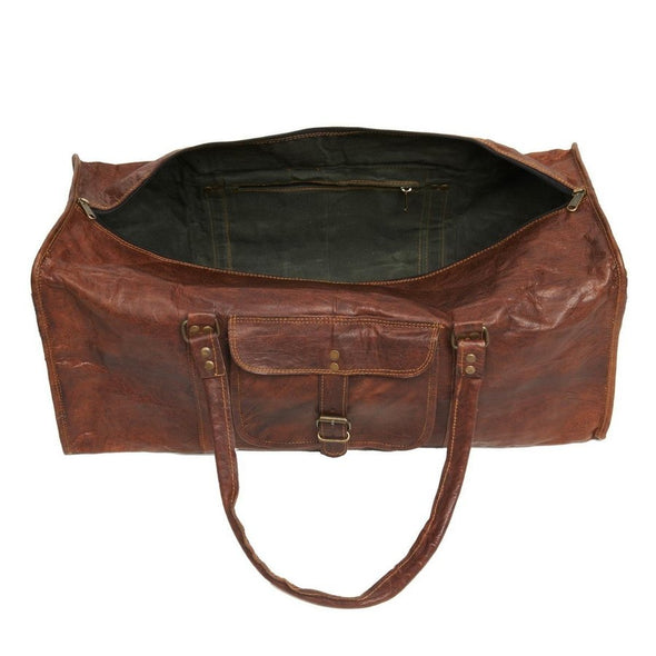 Large Leather Duffel Bag 24" Tan Brown Inside