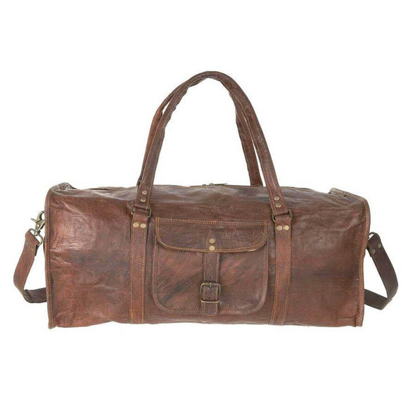 22 inch Brown Leather Duffel Travel Bag