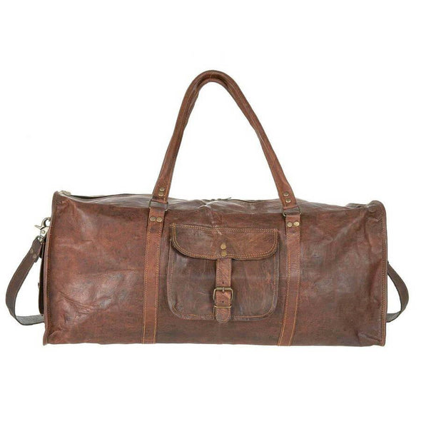 24 inch Leather Duffel Bag in Brown Leather