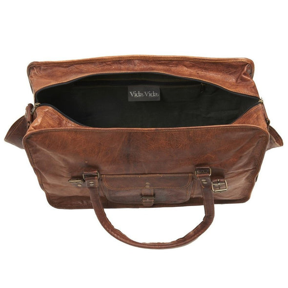Large Leather Travel Bag Inside