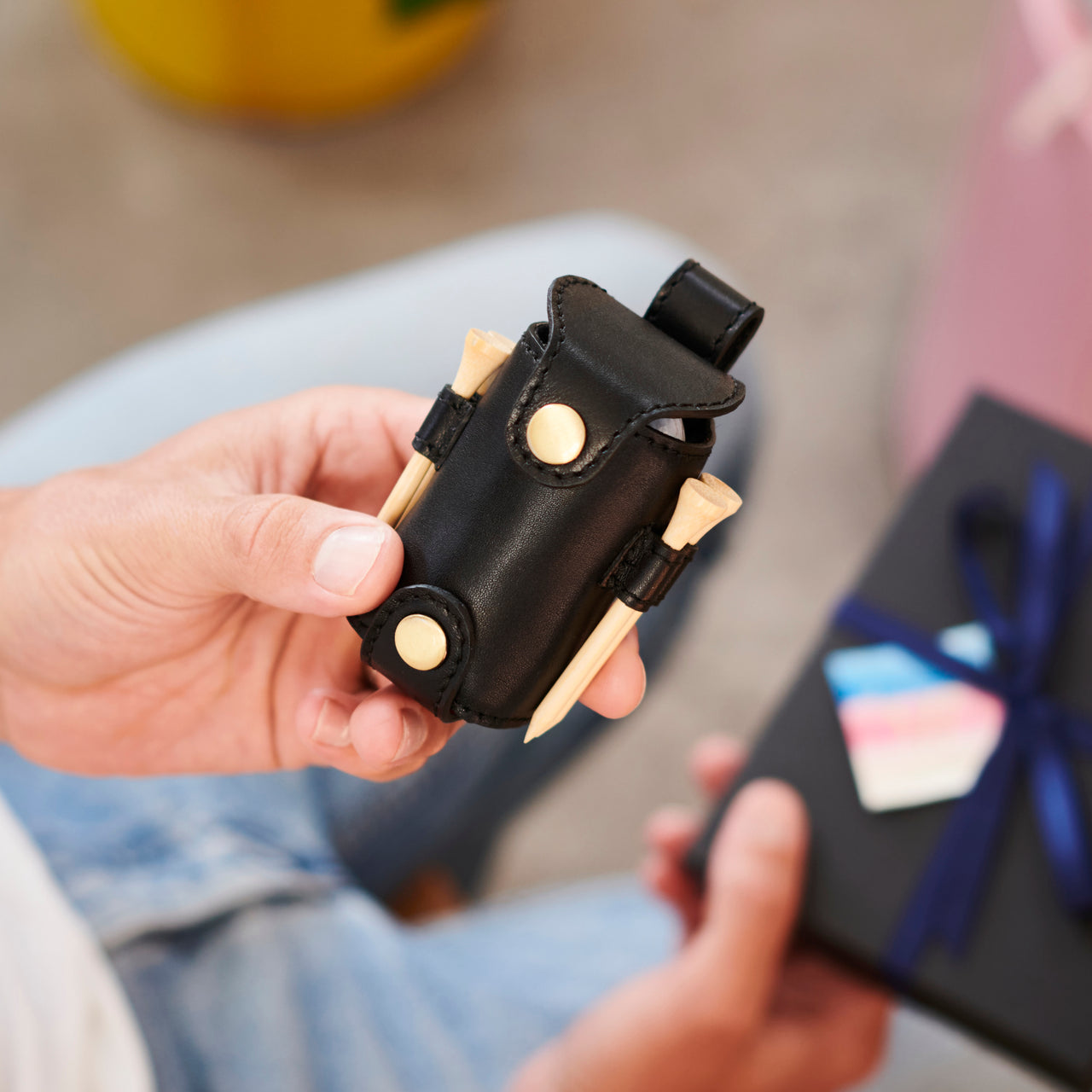 Graphic Leather 2 Golf Ball And Tee Holder with Wooden Tees