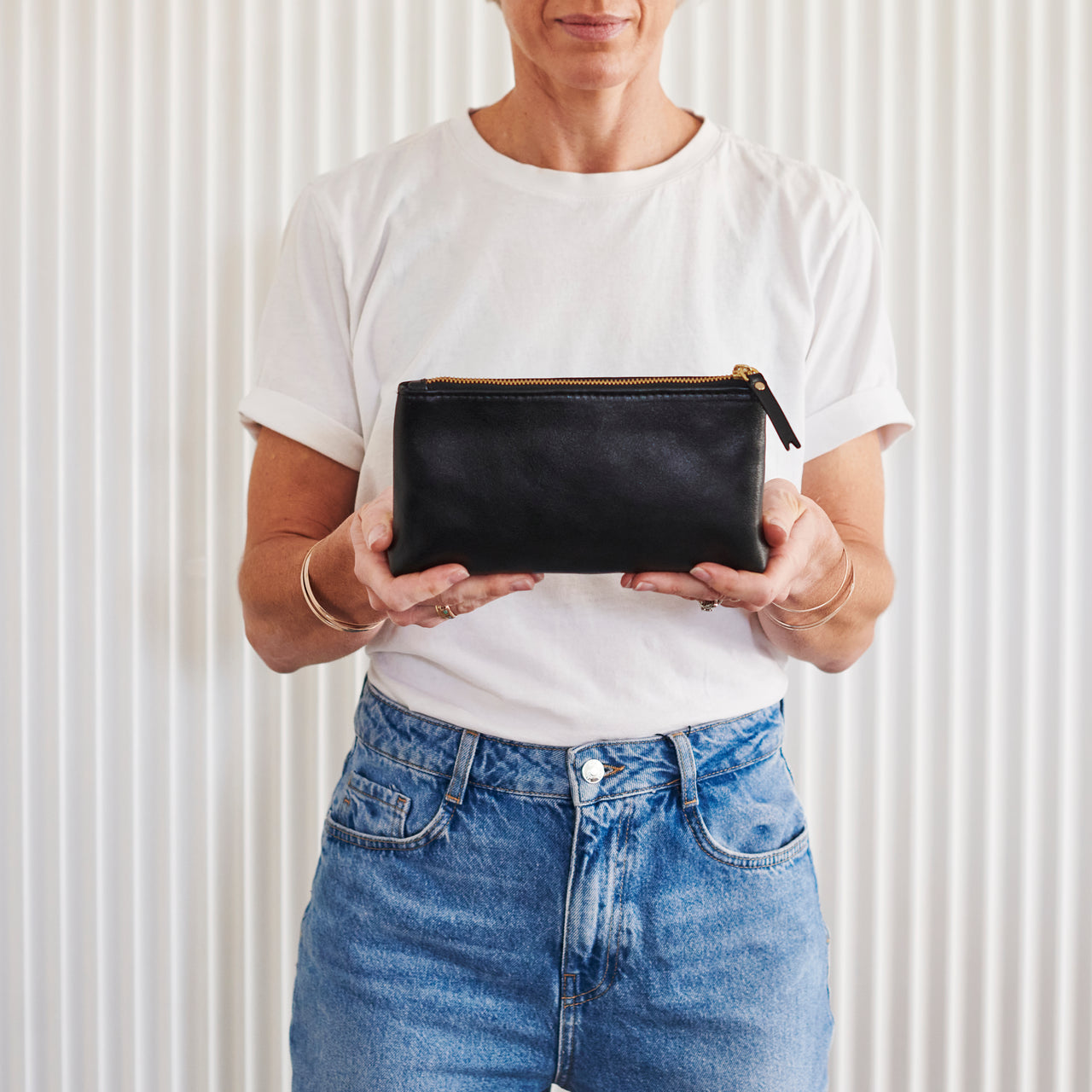 Womens Black Leather Make-Up Bag