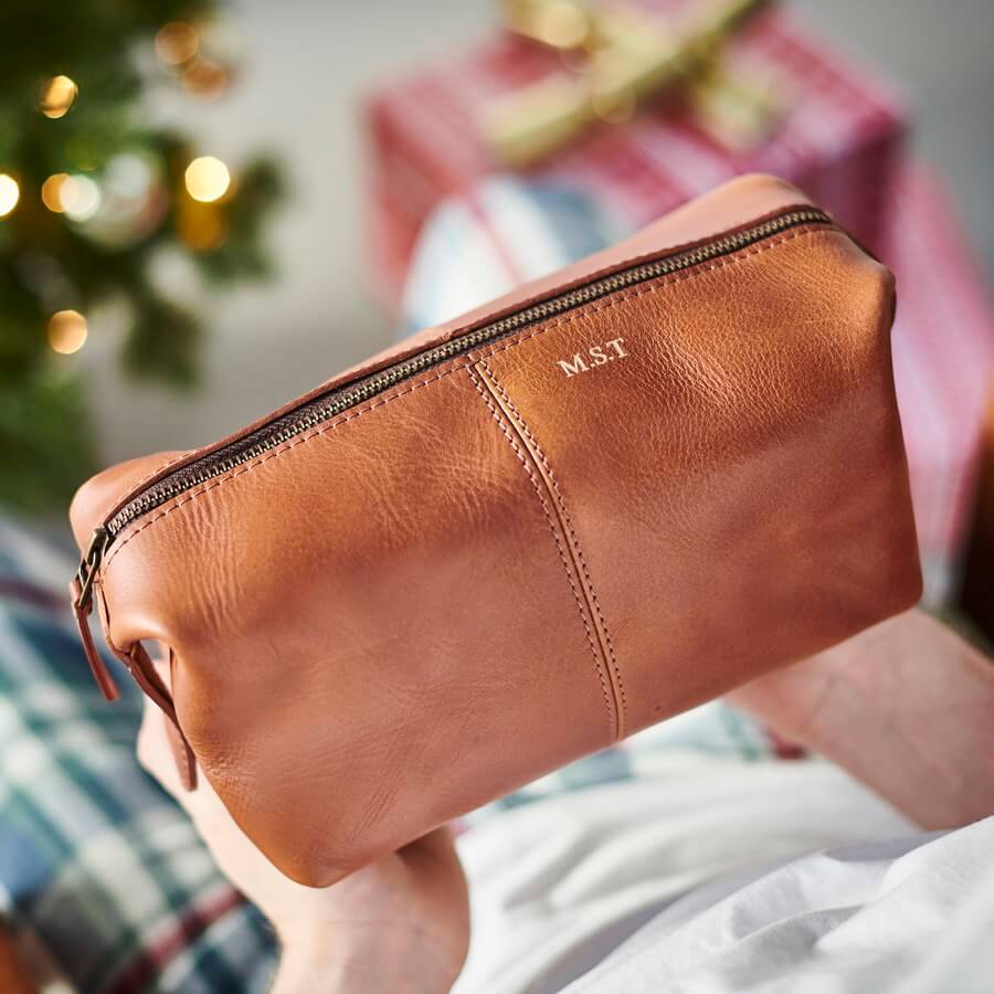 Personalised Leather Wash Bag for Men