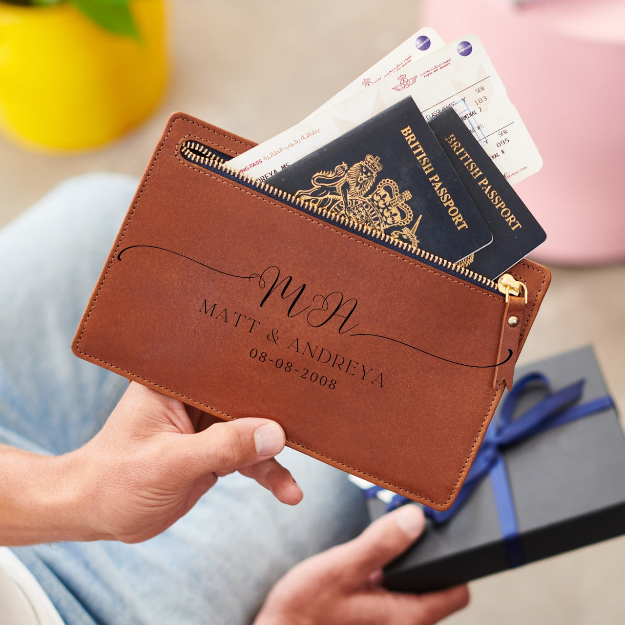 Couples Gift Double sided Zip Leather Travel Wallet