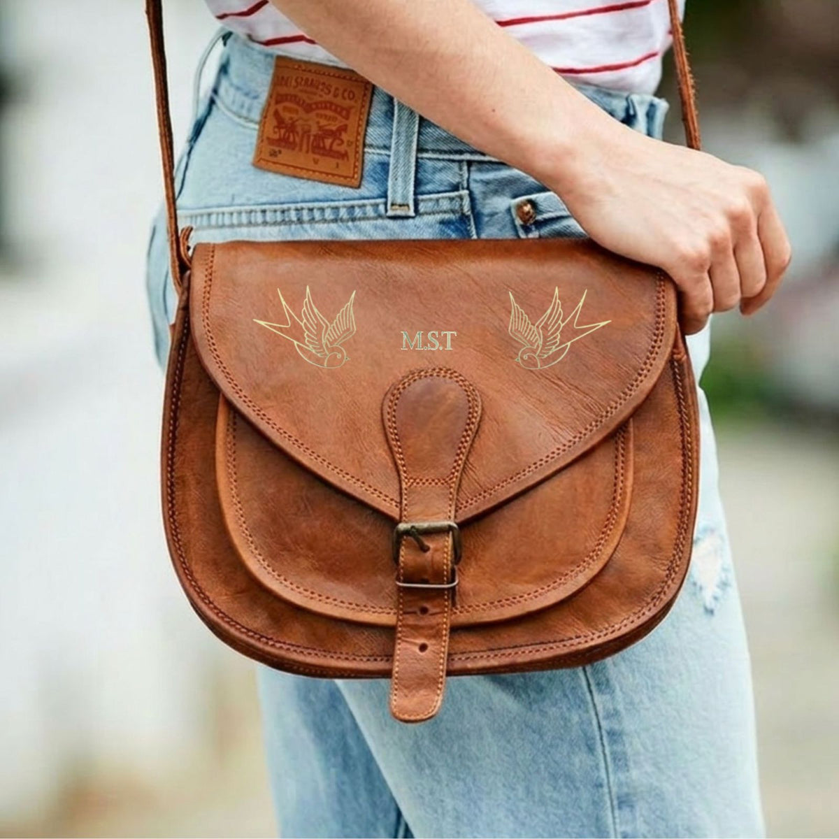 Swallow Design Vintage Leather Saddle Bag - Medium