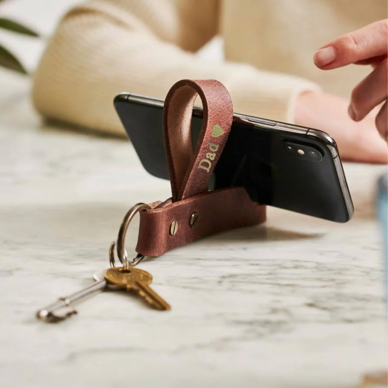 Key Ring Phone Stand - Personalised Leather