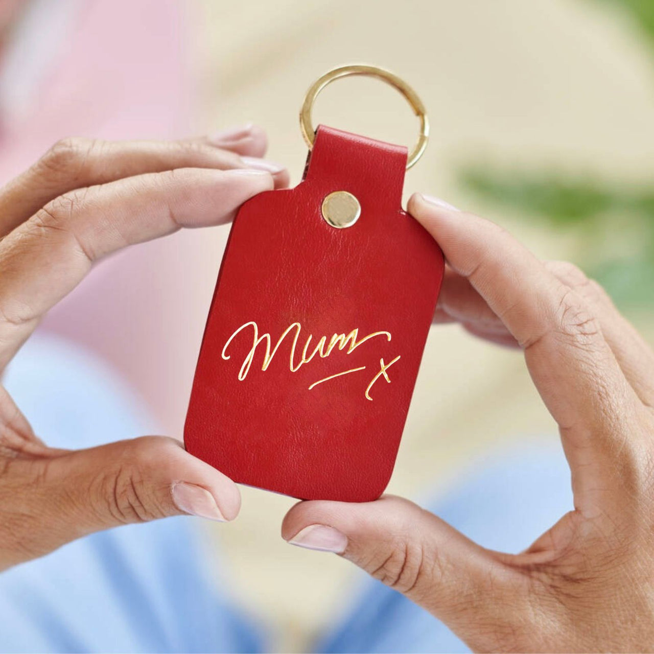 Mum Writing Stamp Luxury Leather Key Ring