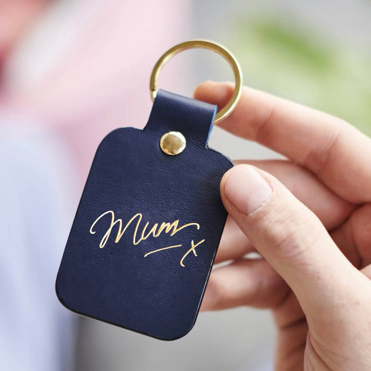 Mum Writing Stamp Luxury Leather Key Ring