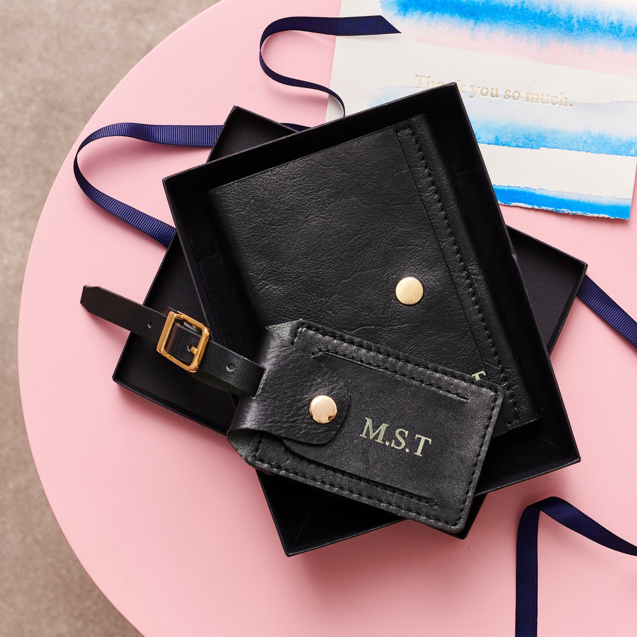 Personalised Luxe Leather travel Gift Set