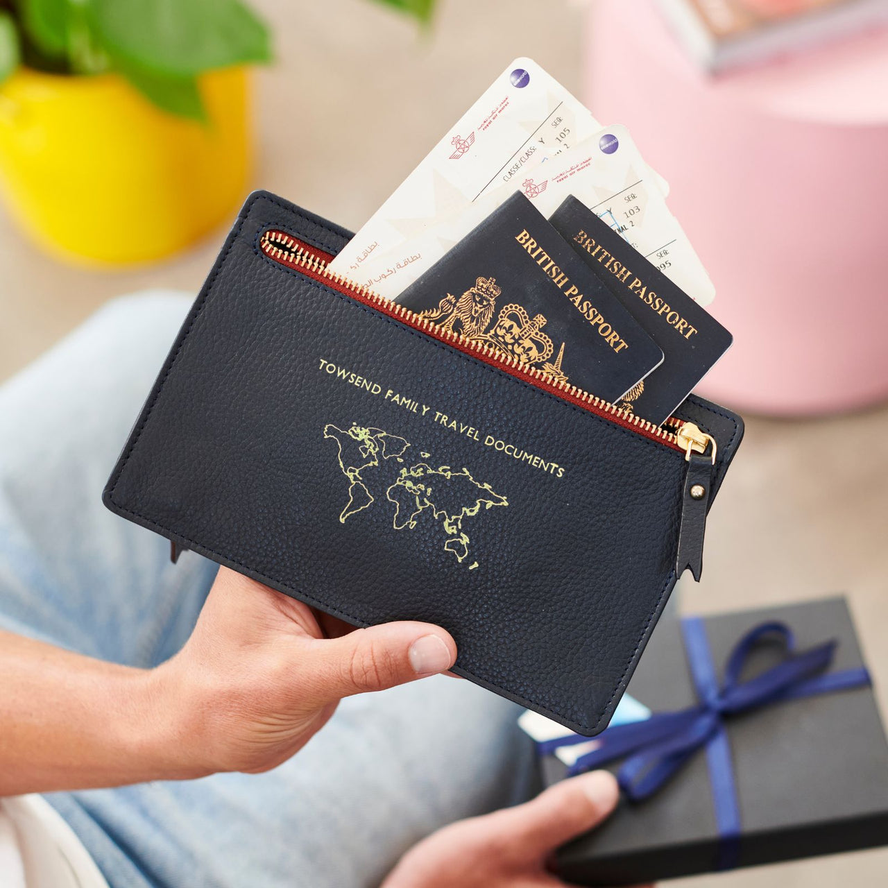 Double sided Zip Leather Travel Wallet With World Map