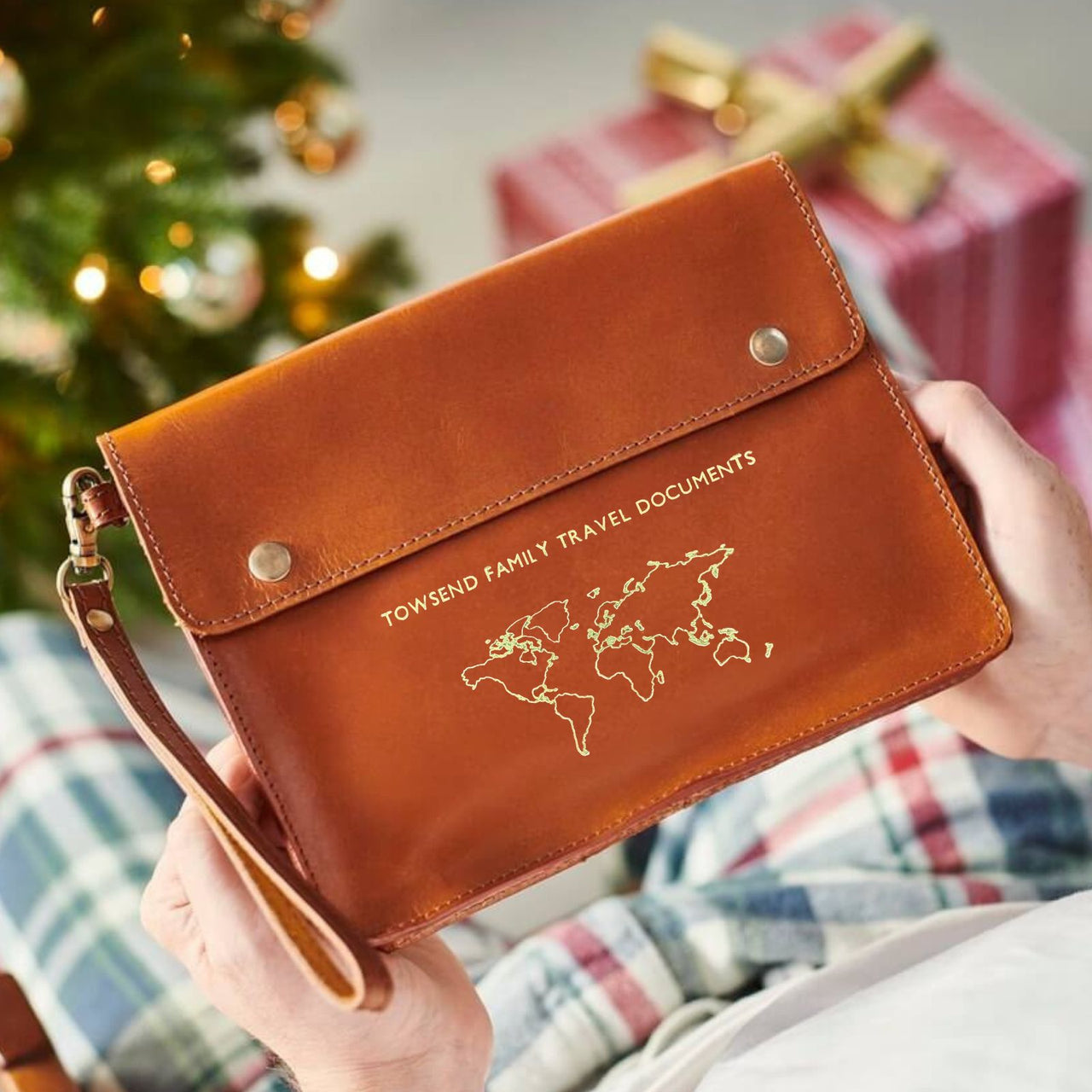 Personalised Leather Family Travel Wallet With World Map