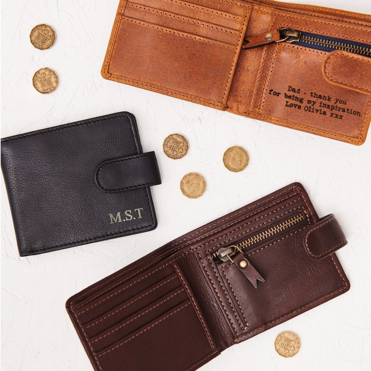Personalised Full Grain Leather Wallet With Zip Coin Section