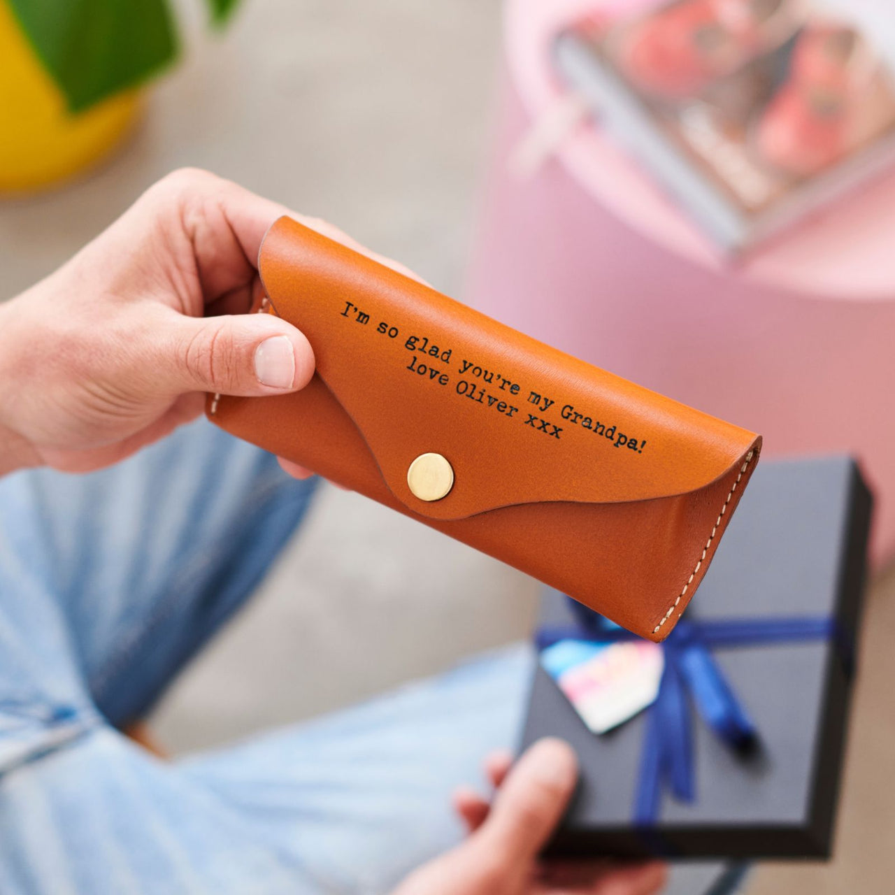Full Grain Leather Glasses Case with Unique Message