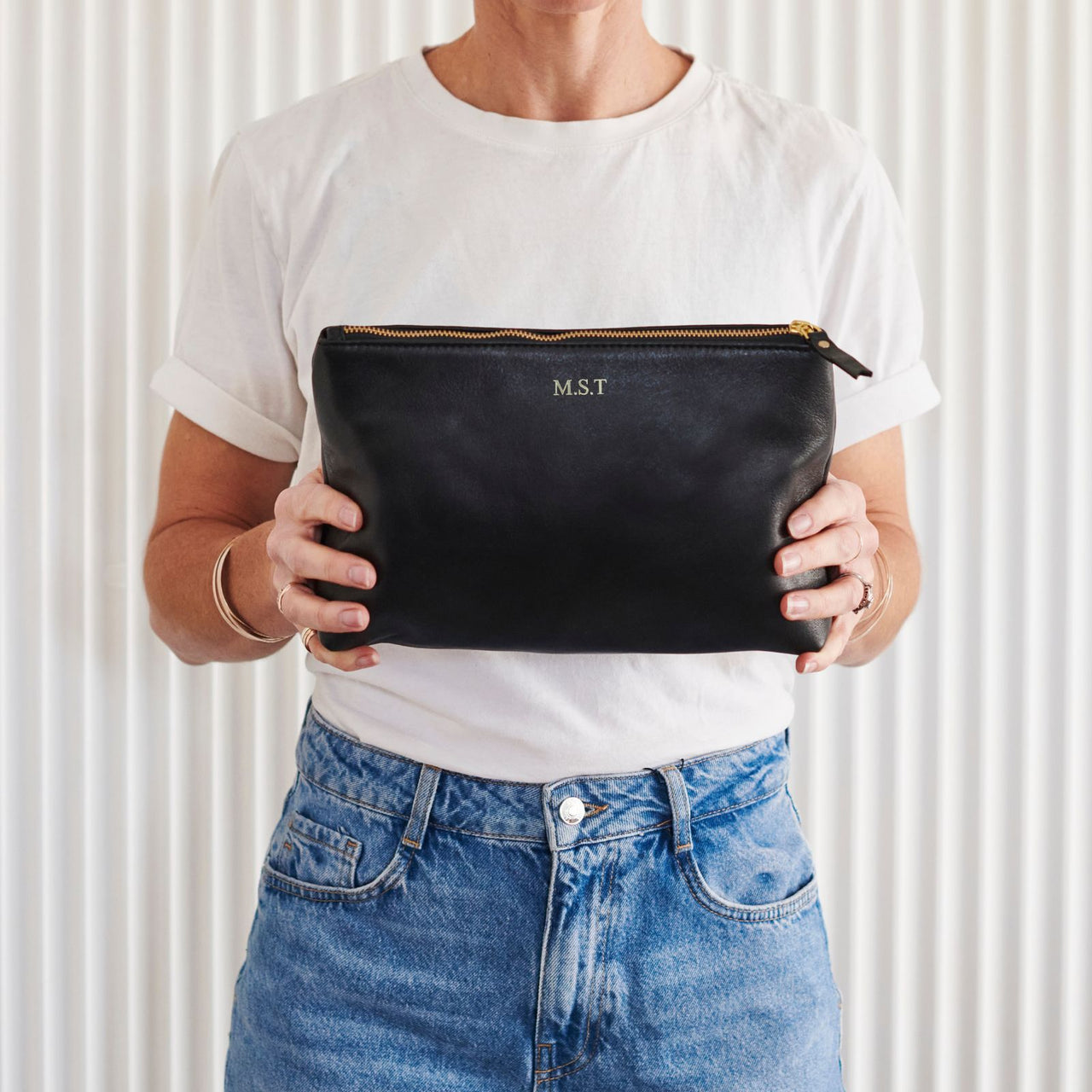 Womens luxury Black Leather Wash Bag