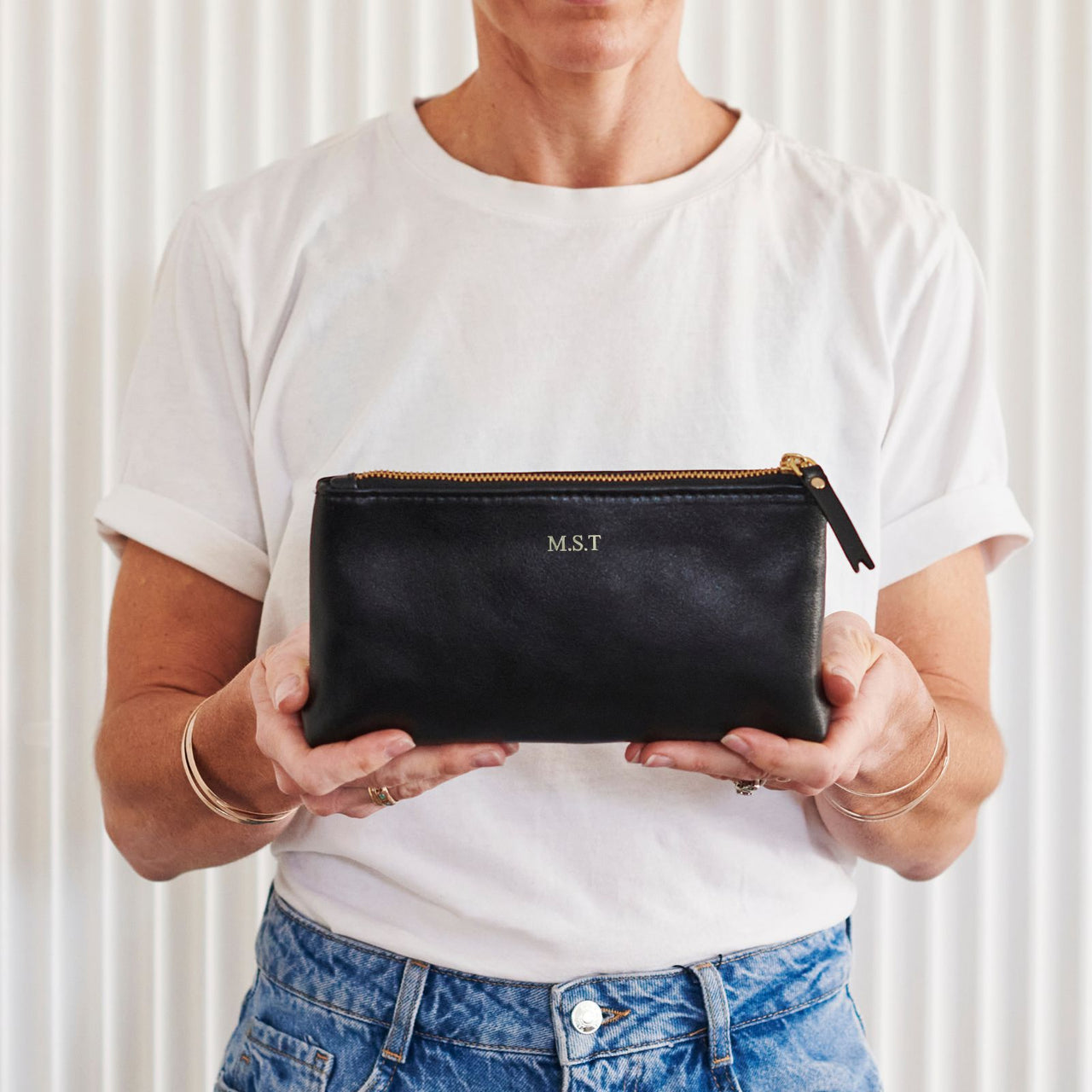 Womens Black Leather Make-Up Bag