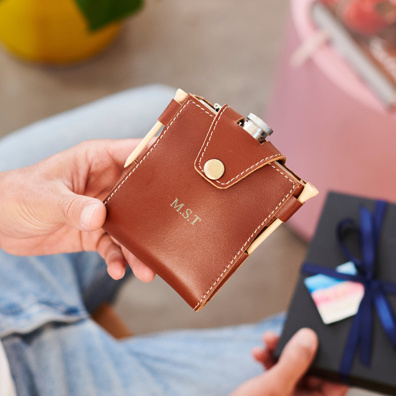 Personalised Leather Golf Hip Flask