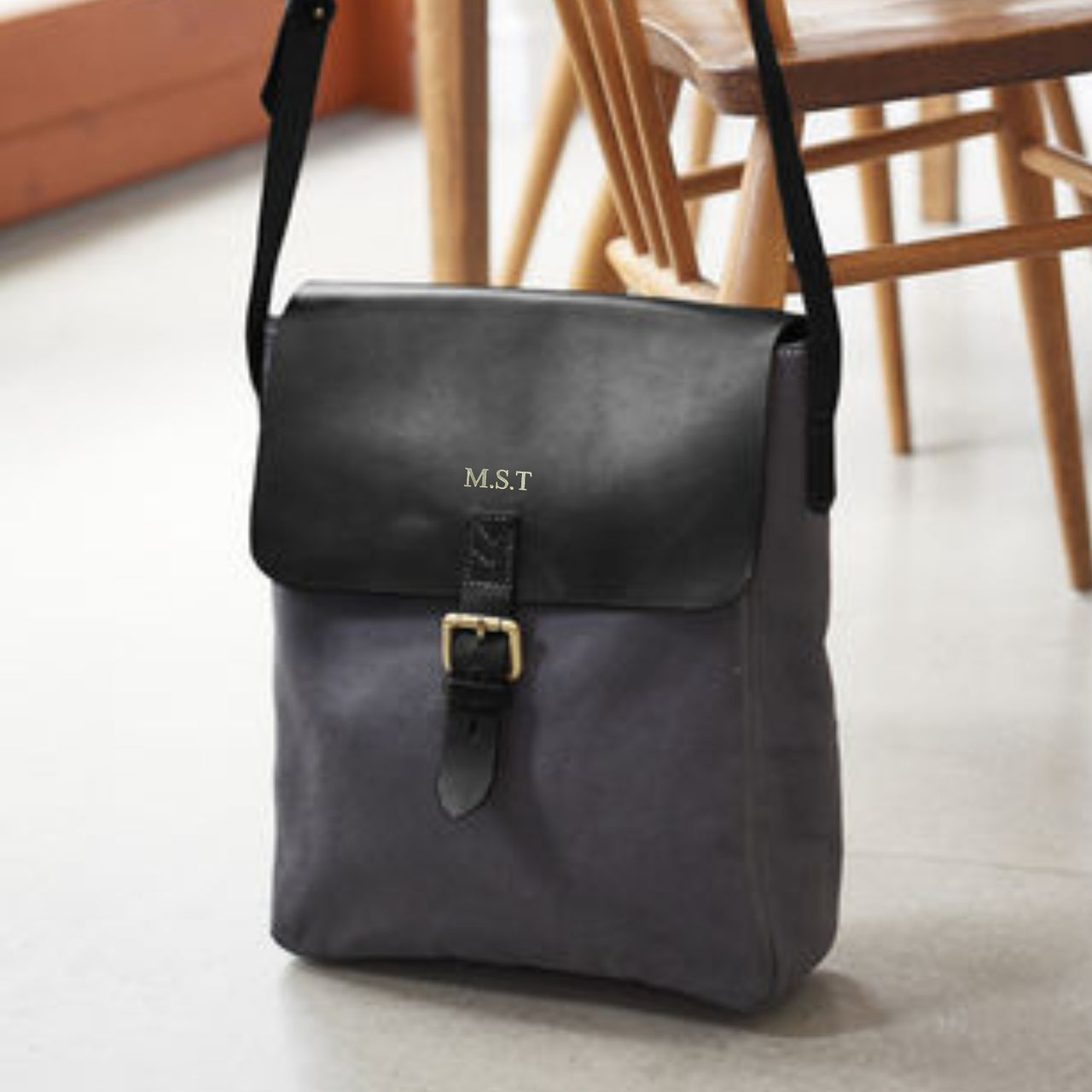 Leather and Canvas Messenger Bag