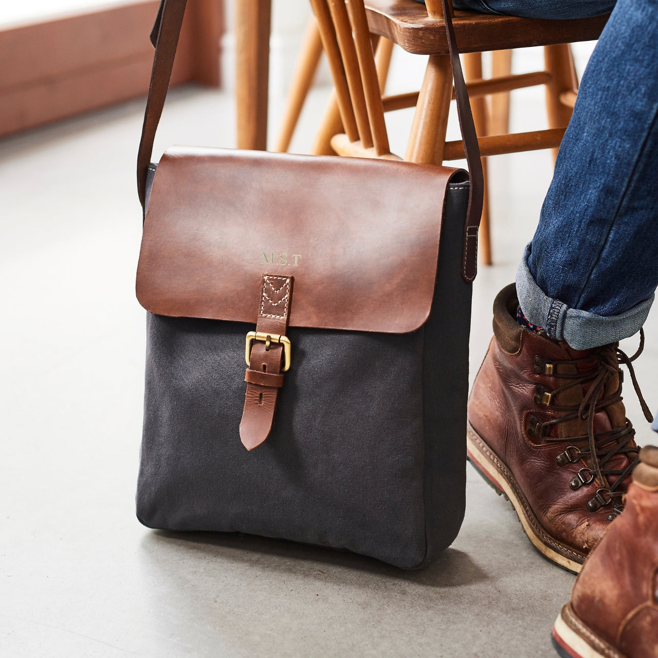 Leather and Canvas Messenger Bag