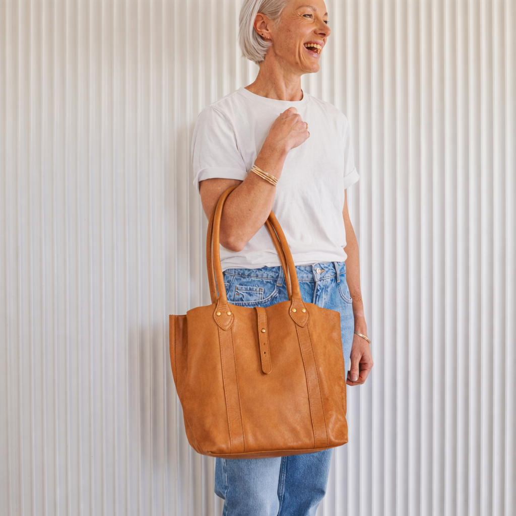 Luxury Soft Tan Leather Tote Bag