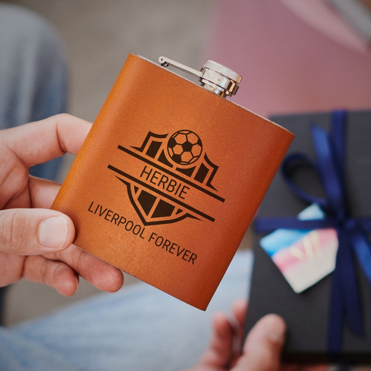 Football Fan Leather Covered Stainless Steel Hip Flask