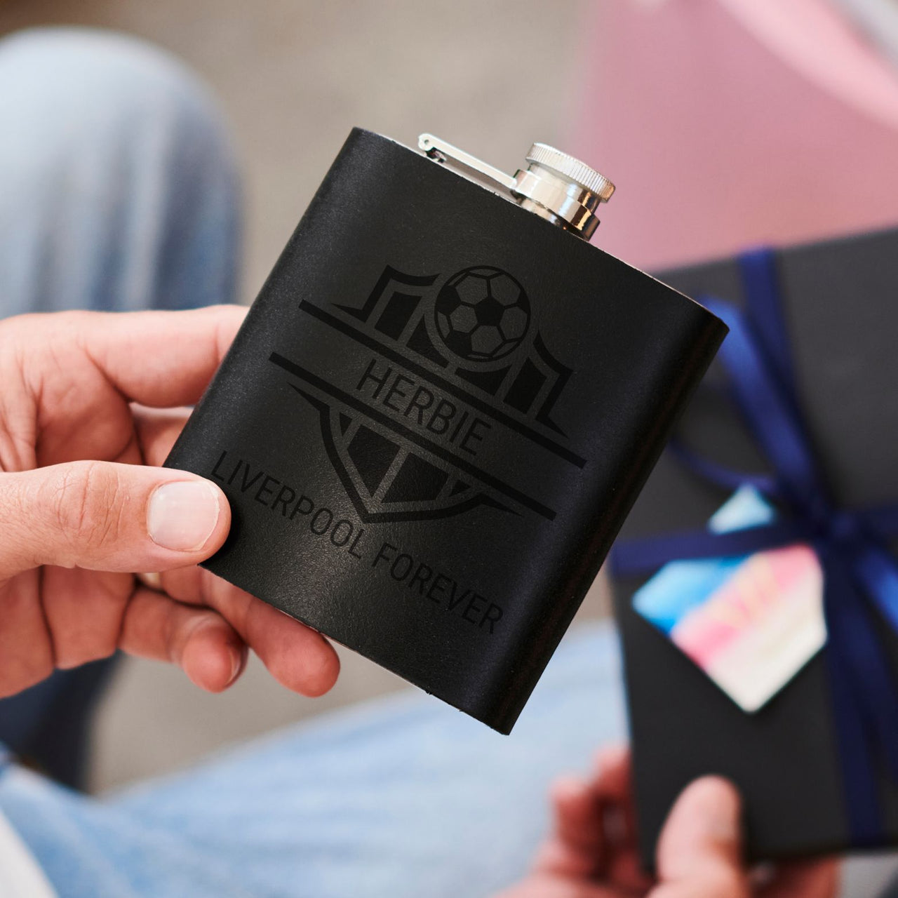 Football Fan Leather Covered Stainless Steel Hip Flask