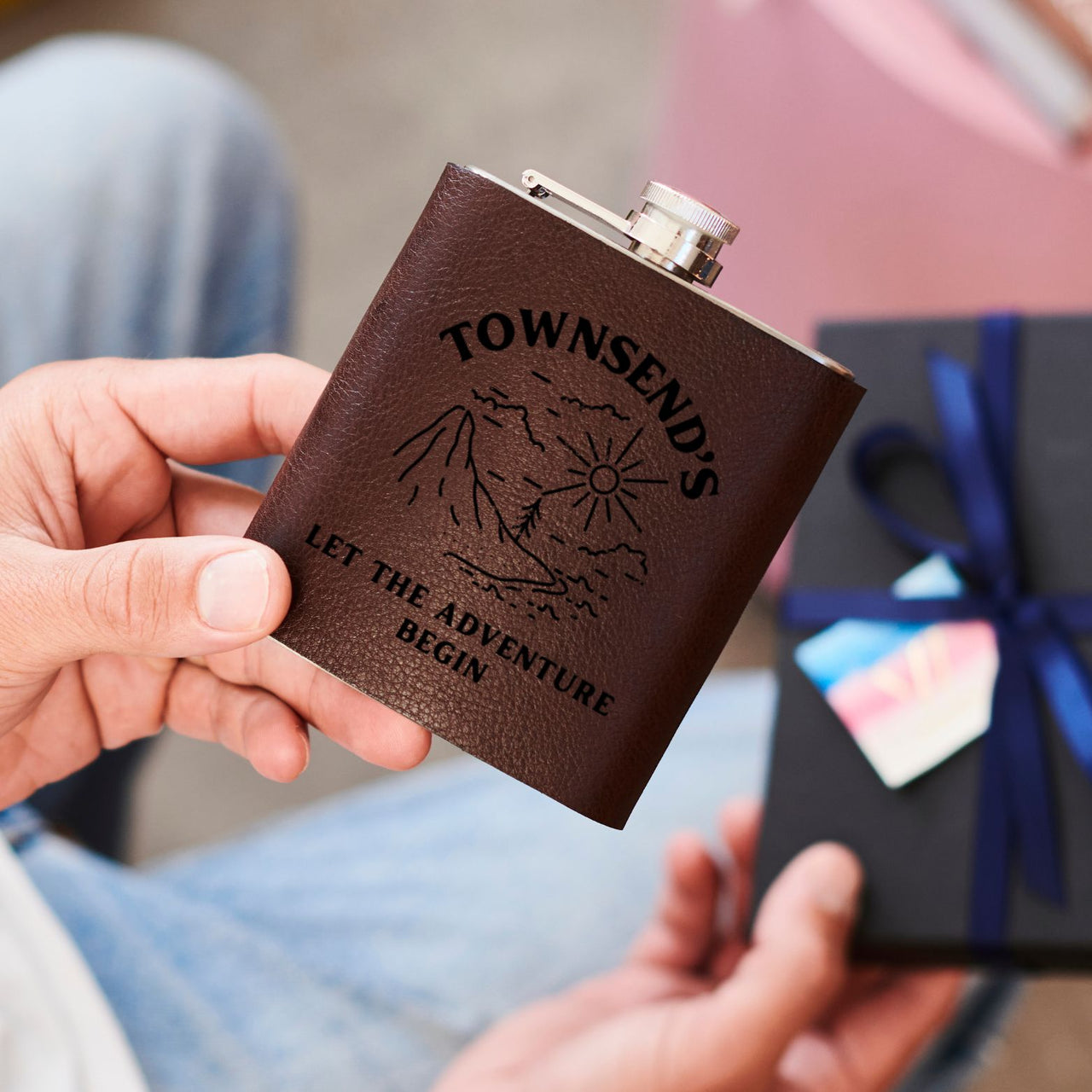 Adventure Leather Covered Stainless Steel Hip Flask