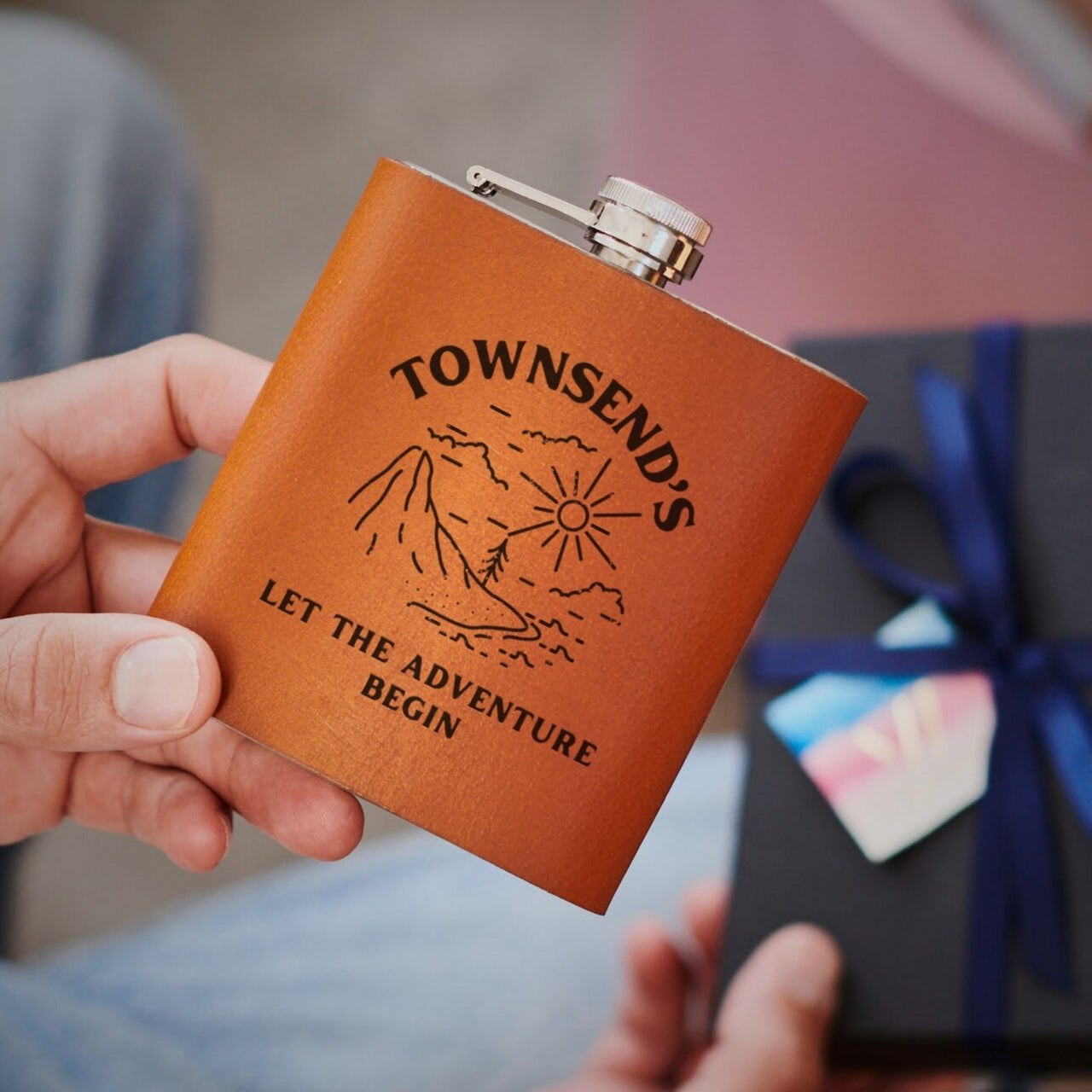 Adventure Leather Covered Stainless Steel Hip Flask
