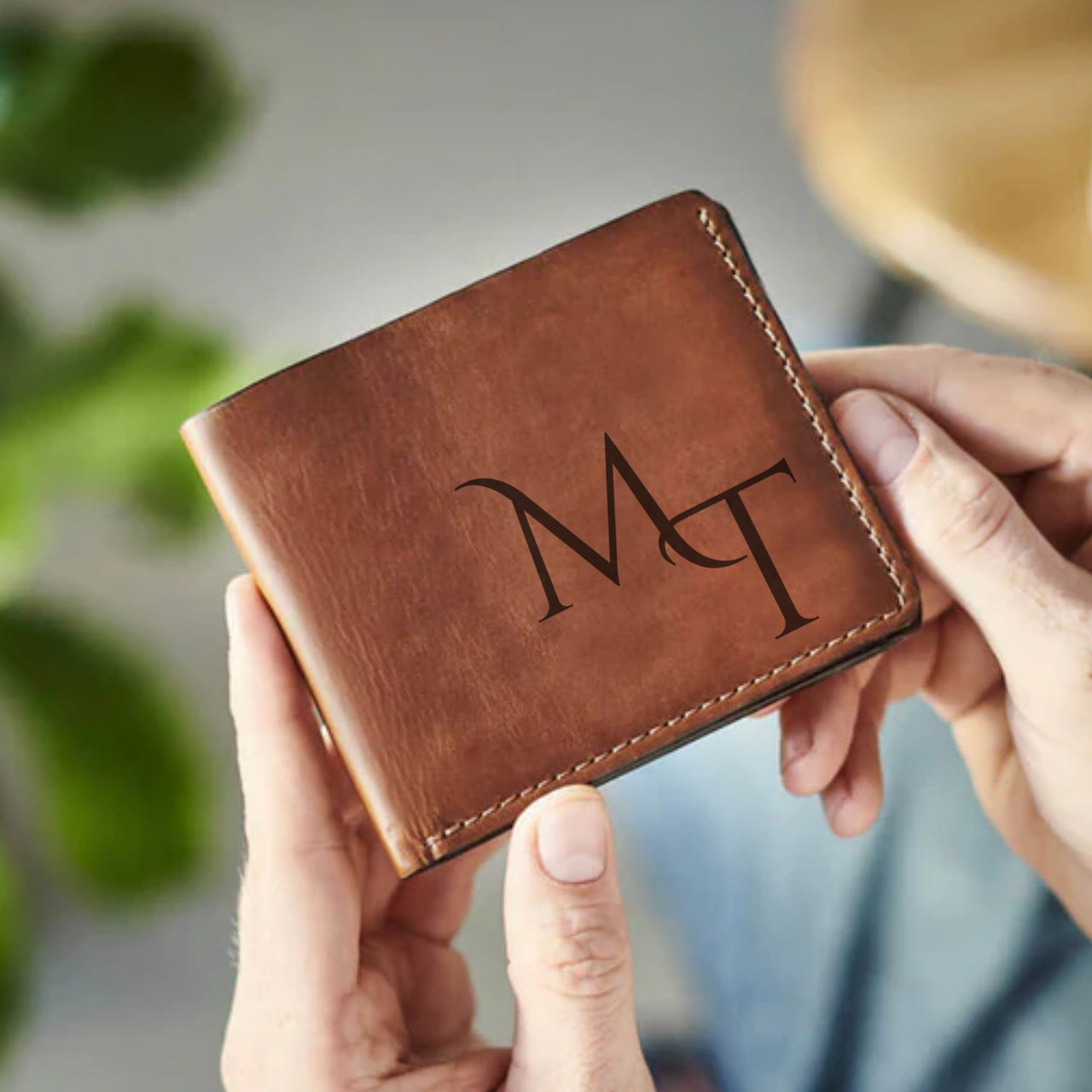 Engraved Initials Full Grain Leather Wallet