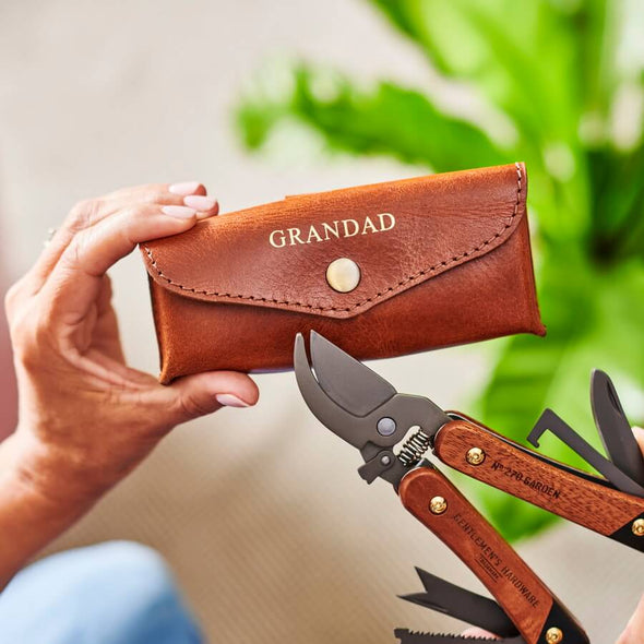 Gardening Gift Box with Personalised Leather Holder and Gardening Tool