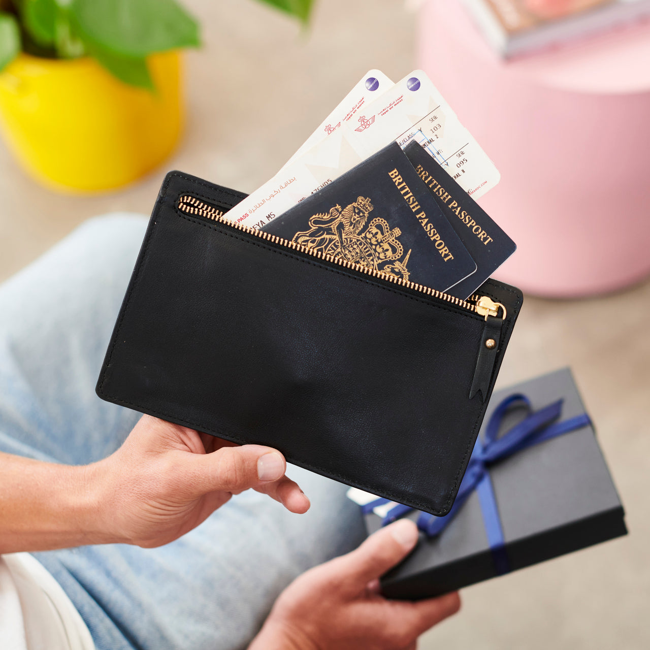 Couples Gift Double sided Zip Leather Travel Wallet