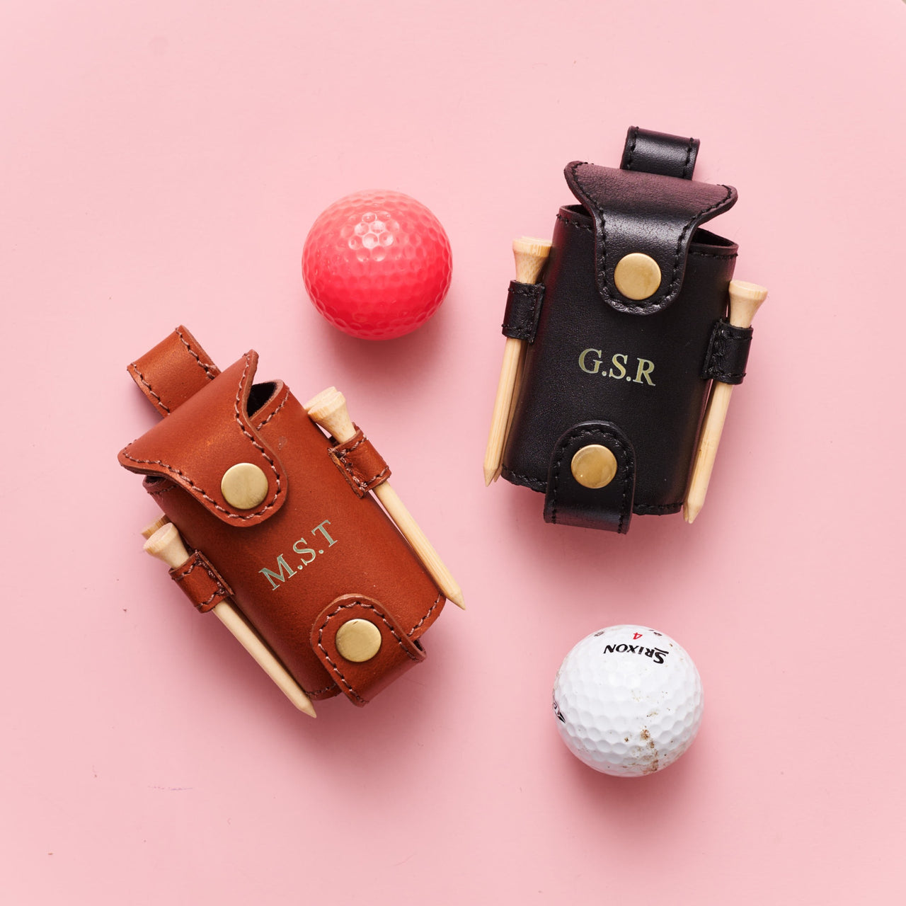 Personalised Leather 2 Golf Ball And Tee Holder