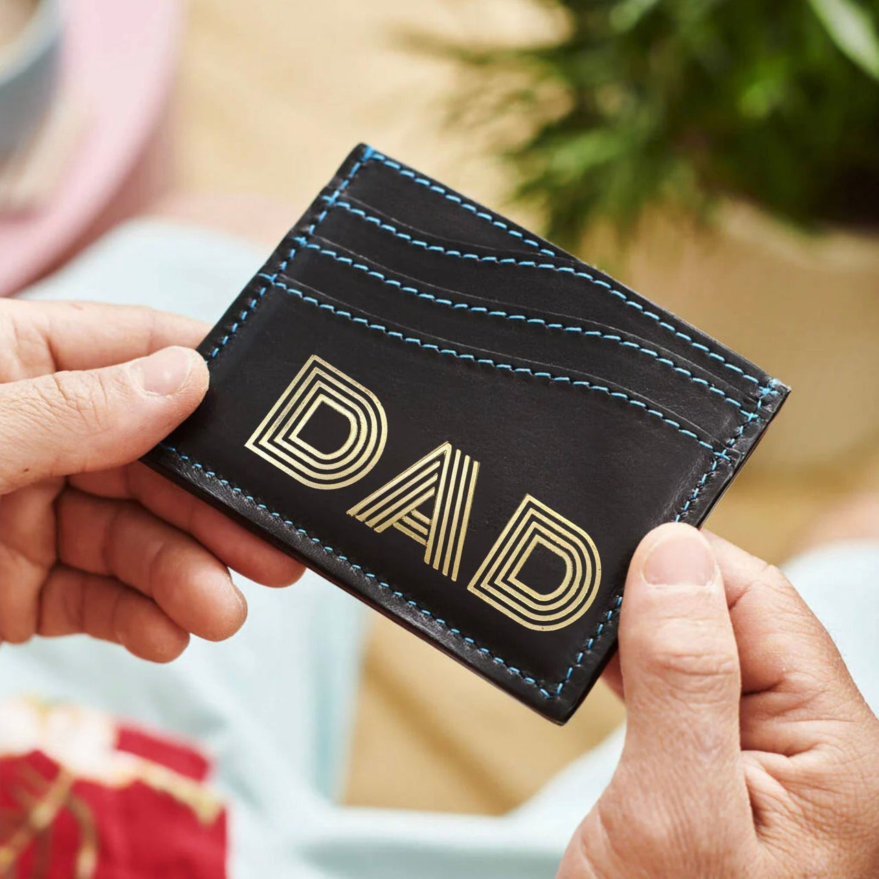 DAD Leather Card Holder With Contrast Stitch