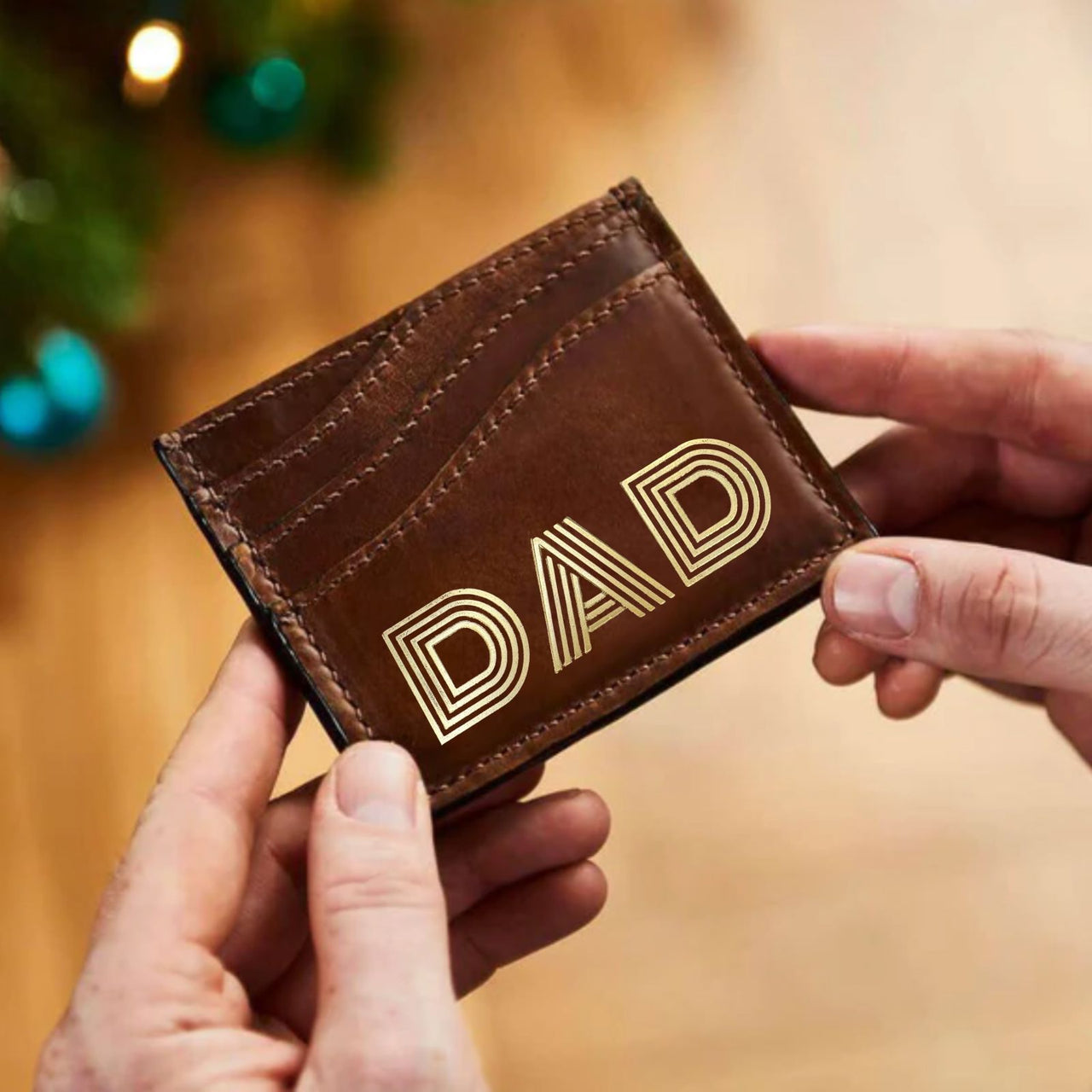 DAD Leather Card Holder With Contrast Stitch