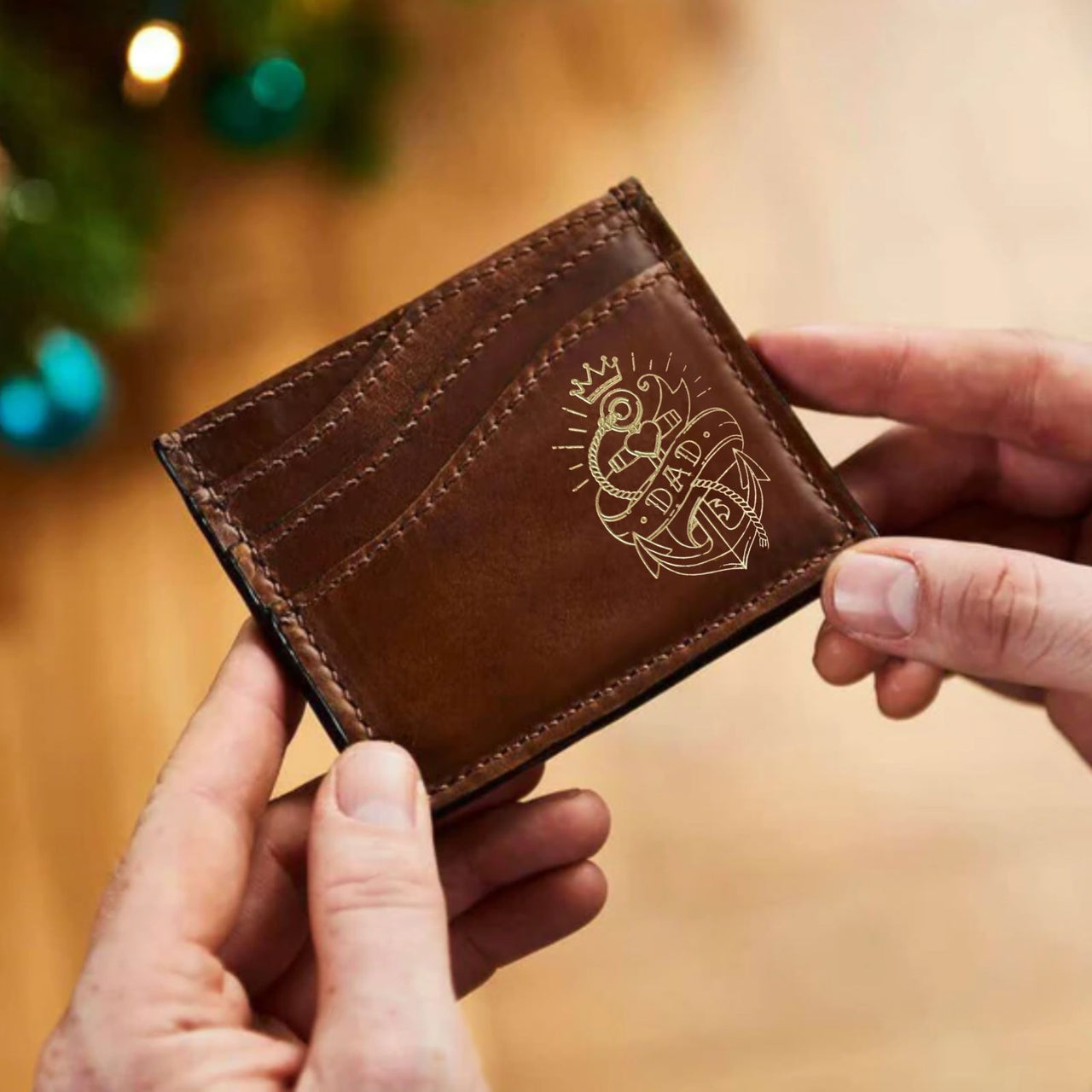 Dad Tattoo Leather Card Holder