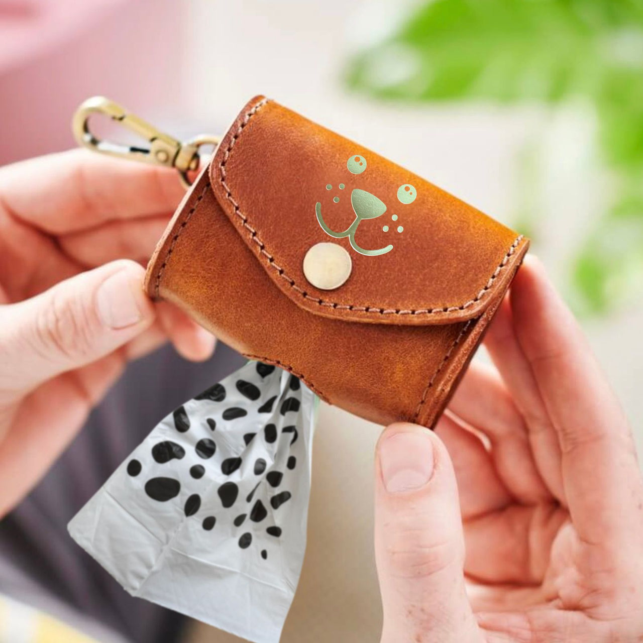 Dog face Leather Dog Poop Bag Holder