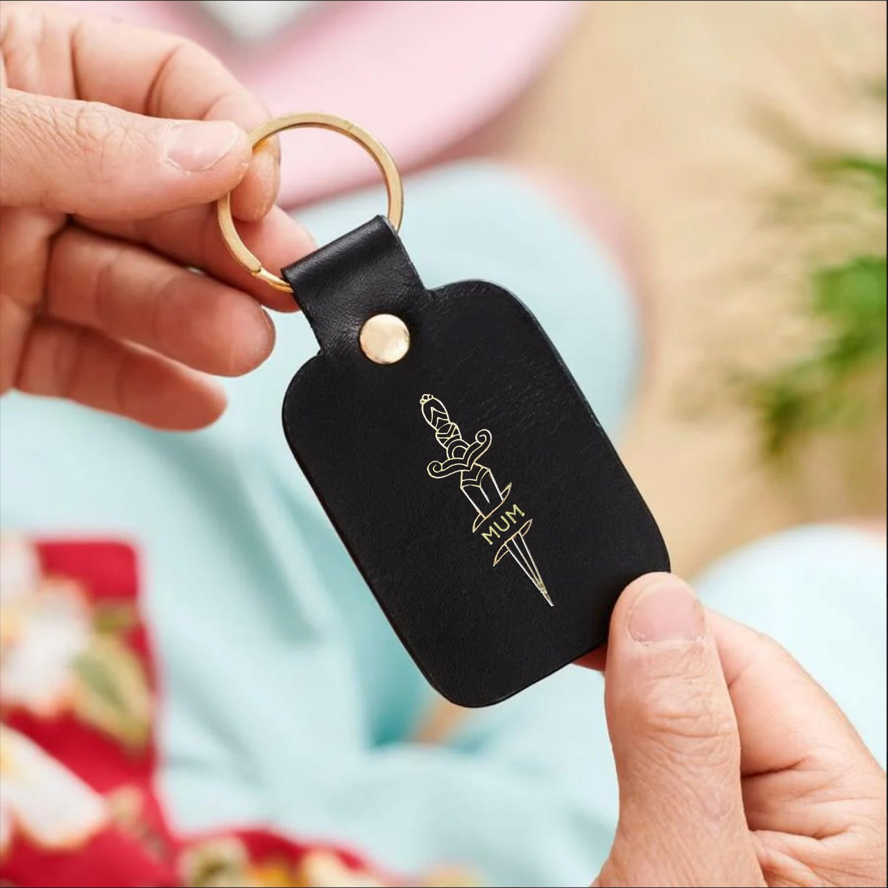 Mum Dagger Tattoo Luxury Leather Key Ring