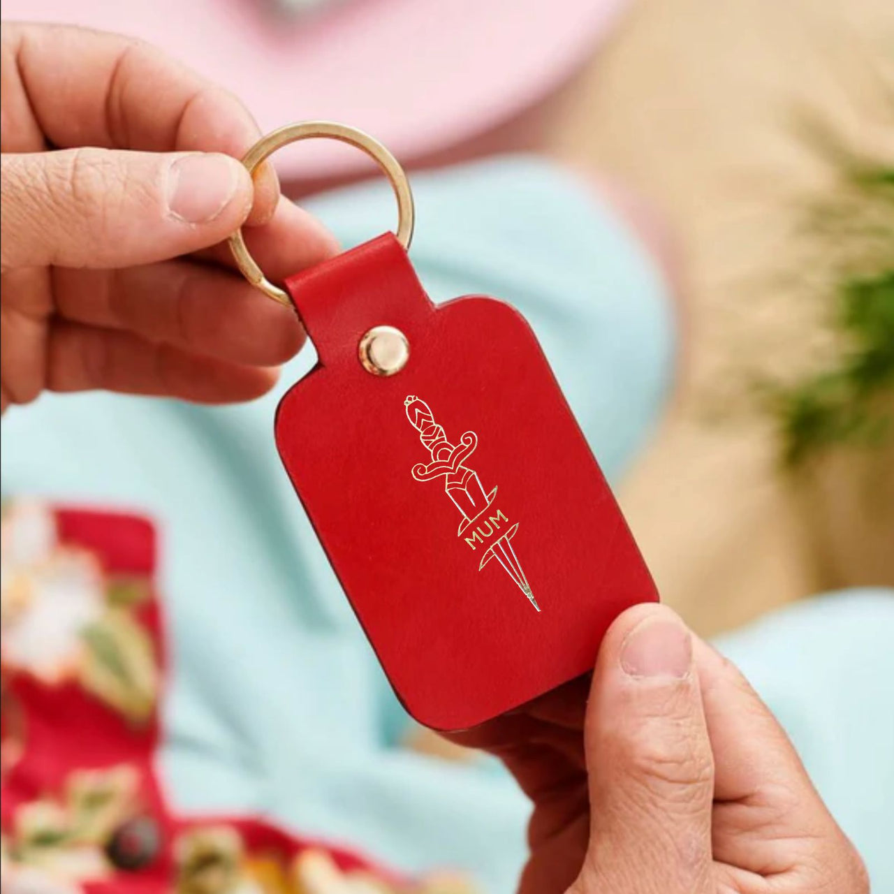 Mum Dagger Tattoo Luxury Leather Key Ring